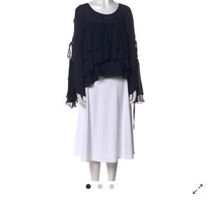 Cinq a Sept Navy Silk Bell Sleeve Blouse